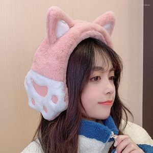 Berets 1Pc Fashion Cat Ears Headband Ear Warmer Plush Earmuffs Earflaps Cute Fuzzy Women Winter Outdoor Warm Must Accessory