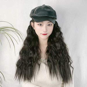 Parrucche per capelli da donna Parrucca sintetica in seta ad alta temperatura in pizzo Cappello permanente per mais femminile Stile primaverile ed estivo Versione coreana Capelli ricci lunghi rossi netti