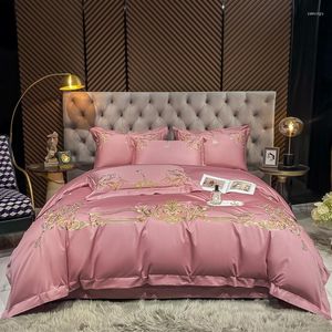 Bedding Sets Premium Egyptian Cotton Set Delicate Embroidery Duvet Cover 4pcs Soft Comy Bed Sheet Pillowcase For All Season Easy Care