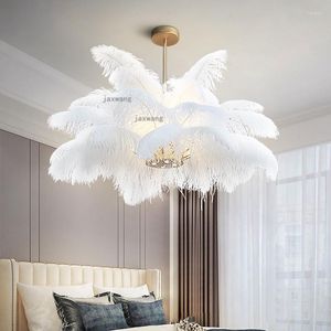 Chandeliers Nordic Luster Chandelier Lighting Modern LED Feather Bedroom Decor Hanging Lamps Creative Restaurant Light Fixtures