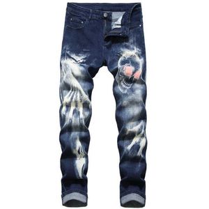 Jeans masculinos 2021 Design legal Design 3d Impressão de crânio Punk Men Men Vintage Lápis Jeans calças de rua escura Hip Hop Slim Women calça jeans para adolescentes T221102