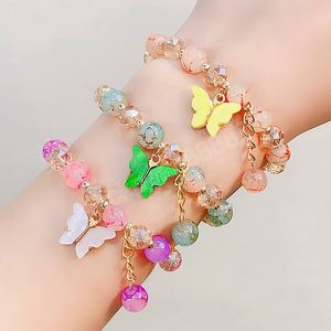 Moda Women Glass Crystal Breads Bracelets com Butterfly Pingente Charms Elastic Rope Bullles Bracelet Jewelry Ornament