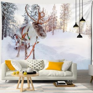 Gobeliny Antelope Christmas Caating Tobestry Wiszące naturalne scenę śniegu hipis ins minimalistyczny styl artysty