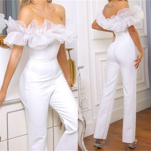 White Mermaid Evening Dresses Jumpsuits Off Shoulder Ruffles Prom Formal Party Second Reception Gowns