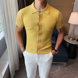 Polos męski 2022 Summer Ice Silk krótki rękaw Brytyjczyka prosta Slim Fit Casual Solid Kolor Knitted Cardigan