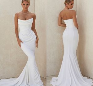 Long Mermaid Satin Wedding Dress Stretchy Sleeveless Lace Up Back Ivory Vestidos de Novia Abendkleid Bridal Gown for Women 2023