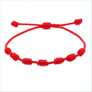 Charm Bracelets Handmade Love 7 Knot Lucky Bracelets Ethnic Red Brown Adjustable Braided Rope Bracelet For Men Women Friendship Jewe Dhgxa