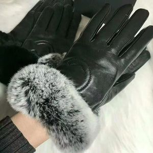 Designer-Luxus-Damen-Winter-Lederhandschuhe, Plüsch-Touchscreen, wärmeisolierendes Schaffell für den Außenbereich zum Radfahren, mit warmem, isoliertem Schaffell-Fingerspitzen-Geschenk
