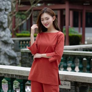 Roupas étnicas algodão feminino chinês retro desenhado meditação casual kungfu tai chi pijamas confortáveis