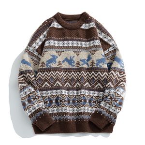 Męskie swetry Vintage Jacquard Jumper Men Winter Heavyweight Lose Ethic Wind Knitted Sweter Zakres Kobiety Załoga szyi 221111