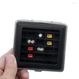 Jewelry Pouches Soft Silicone Mat Transparent Glass Skylight 30 Gems Box Grid Ring Display Metal Bare Stone