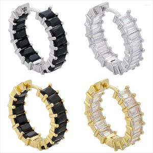 Hoop Earrings Trend Gold Color Small For Women CZ Geometric Square Black Zircon Fashion Earring Party Jewelry