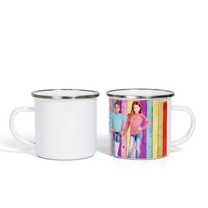 11oz Sublimation Enamel Mugs With Handle 350ml Heat Transfer Stainless Steel Cups White Blank Coffee Mug For Sublimating A12