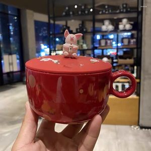 Kubki czerwone świniowe kubki ceramiczne kubki śliczne kreskówki kreatywny świąteczny prezent pitny wodę kawa kawa z pokrywkami Tubbler