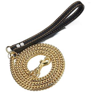 Cadeias Moda Pet Dog Strong Leashé 2 pés 3 pés 4ft 12mm 12 mm Miami Creb Chain Creathes com alça de couro genuína confortável