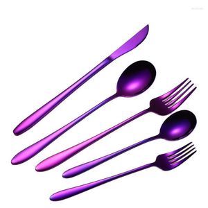 Dinnerware Sets Silverware Stainless Steel Tableware 5 PIECE SET Bright Black Fork Spoon Gold And Western Cutlery