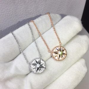 Розовое золото 925 Серебряный восьмиконечный звездный ожерелье из фриллярного компаса для женских украшений для женщин 231Z
