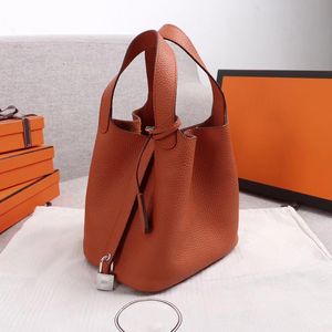 Fashion designer bag picotin lock series vegetable basket bucket bags Clemence leather handbag Drawstring shoulder bag silver buckle