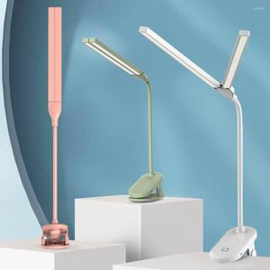 Table Lamps Lamp Double Head USB Charging Reading Light With Clip Eye Protection 3 Lighting Modes LED Desk For Living Room