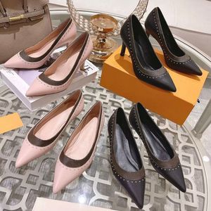 Frühling Herbst Frauen Kleid Schuhe Mode Hochhackige Bootsschuhe Designer Bedrucktes Leder Stiletto-Absatz Absätze Spitzer Buchstabe Sexy Ballsaal Bar Schuhgröße 34-41 Mit Box