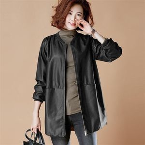 Women's Leather Faux O-Neck Spring Woman's Pu Jackets Long Sleeve Casual Ladies Coats Basic Female Jacket with Pockets 221111