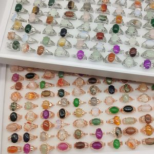 Band Rings 20pc Lot Bohemia Natural Stone Finger For Women Silver Rose Gold Plate Colorful Opal Crushed Shells Agate Joint Ring Girl 221114