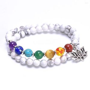 Strand Howlite bianco e braccialetto di fascino Pietra naturale Bead Stretch Chakra Donne Guarigione Bilanciamento Calma Regalo di gioielli