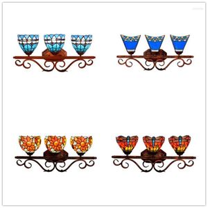 Wall Lamp European Style Garden Sun Flower Mediterranean Stained Glass Bathroom Mirror Front Light Corridor Bar Three-head