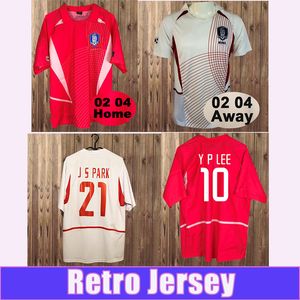 2002 2004 Korea Retro Soccer Jerseys J S PARK J H AHM C W KIM M B HONG Y P LEE Home Red Away White Football Shirts