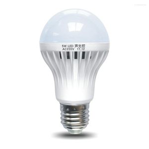 Ljud- och ljusstyrningssensor E27 3W 5W 12W r￶relsedetektor LED -lamplampa Stapp Hallv￤g Korridor Nattbelysning