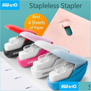 ステープラーkwtrio mini stapleless ertaplerセーフペーパーポータブルなしのプラスチック製のプラスチックバインディングサプライ220510ドロップデリバリーオフィスdh1zo