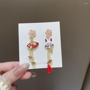 Orecchini pendenti nappa lunga carino campana Sakura pieghevole maschera a ventaglio pendente gioielli Eardrop Kawaii donna orecchio goccia gingillo accessorio per feste