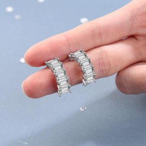 Studörhängen Real 925 Sterling Silver European American Square Diamond Sweet Temperament Row Set Diamonds Orecchini Earring