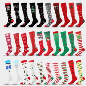 Men's Socks 2022 Christmas Compression High Stockings Women Men Pressure Compress Sports Pattern Running Knee Nylon Run