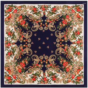 Sciarpe 100 100 cm Sciarpa di seta floreale russa di lusso Donna Scialle etnico Bandana Fazzoletto Fiore stampato Piazza Babushka Hijab