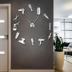 Wall Clocks Barber Shop Hair Tool Large DIY Clock Watch Stickers Frameless Beauty Salon Big Hairdresser Undefined Decor Horologe