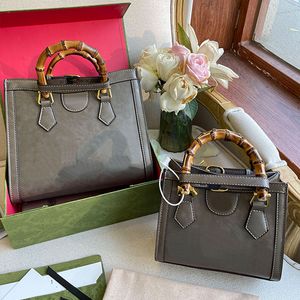 Bamboo Handle Tote Bag Large Capacity Shopping Bag Fashion Letter Print Gold Hardware Accessories Genuine Leather Removable Shoulder Strap Women Bags