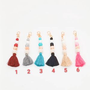 Cross border elastic rope bead silicone bead key chain cotton tassel bag accessories