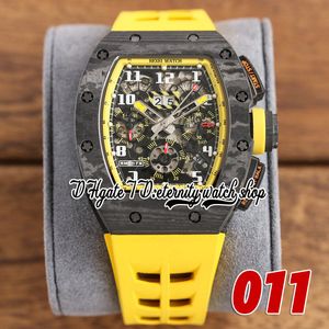 2022 Z zfm011 męski zegarek A7750 Flyback Chronograph automatyczny futerał z włókna węglowego NTPT szkielet wybierania numerów znaczników żółty gumowy pasek Super Edition wieczne zegarki