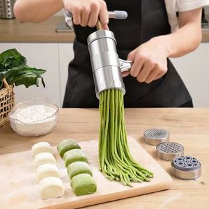 Electric Noodle Makers Manual Noodle Maker Press Pasta Machine Crank Cutter Cookware With 5 Pressing Moulds Making Spaghetti Kitchenware 221108