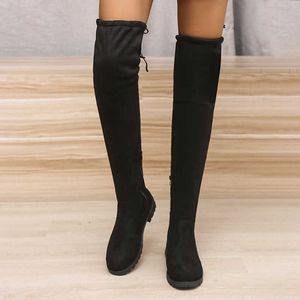 Sexy Lady Boots outono e inverno Opevers dimensionários longos sobre o joelho coxa de salto alto elástico camurça casual para mulheres sapatos
