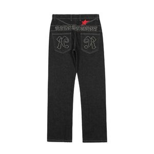 Men's Jeans 2022 Chic Star Letter Embroidery Black Hip Hop Men Straight Jeans Trousers Streetwear Male Baggy Denim Pants New Fashion Spodnie T221102