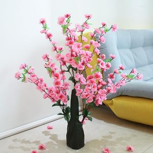 Decorative Flowers 70cm Artificial Potted Fake Bonsai Simulation Green Plant Plastic Peach Flower Tree For Home El Garden Festival