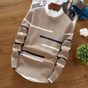 Erkek Sweaters 2022 Stock Winter Sweater Erkekler O boyun yatak moda kazak örtü çizgili ince gençlik sıcak