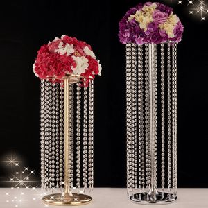 Bröllopsfärishjulljushållare Crystal Acrylic Beads T Stage Road Lead Weddings Huvudbord Centerpiece Flower Stand Hem Dekorativ