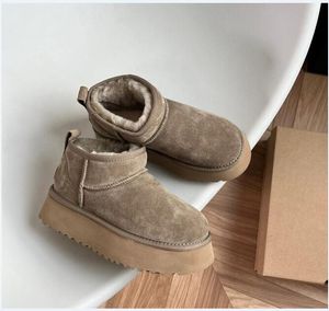 Ultra Mini Boot Designer Platform Snow Boots Australia Fur Fur أحذية دافئة حقيقية من الجلد الكستناء في الكاحل الرقيق للنساء Tazzs