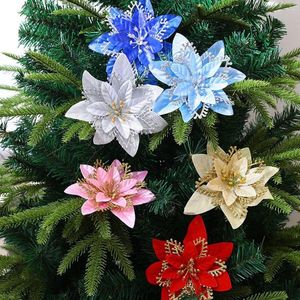 Decorações de Natal 1PCS Glitter Artifical Flower Tree Decoration for Home Fake Natal Ornament Year Decor 2022 Navidad