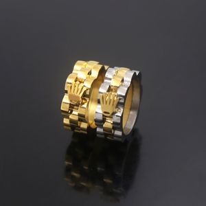 Band Rings Style Steel Gold Color Crown Chain Ring Hip Hop Speedometer Stainless Man Rock Rap Party Jewellery 2024