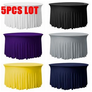 Tala de mesa 5pcs Ruffled Round Spandex Capa Toel de mesa para decoração de eventos de casamento