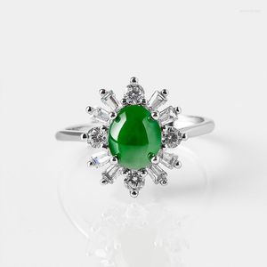 Cluster Rings Burmese Jade 925 Silver Jadeite Green Talismans Accessories Natural Jewelry Emerald Vintage Charm Charms Women Real